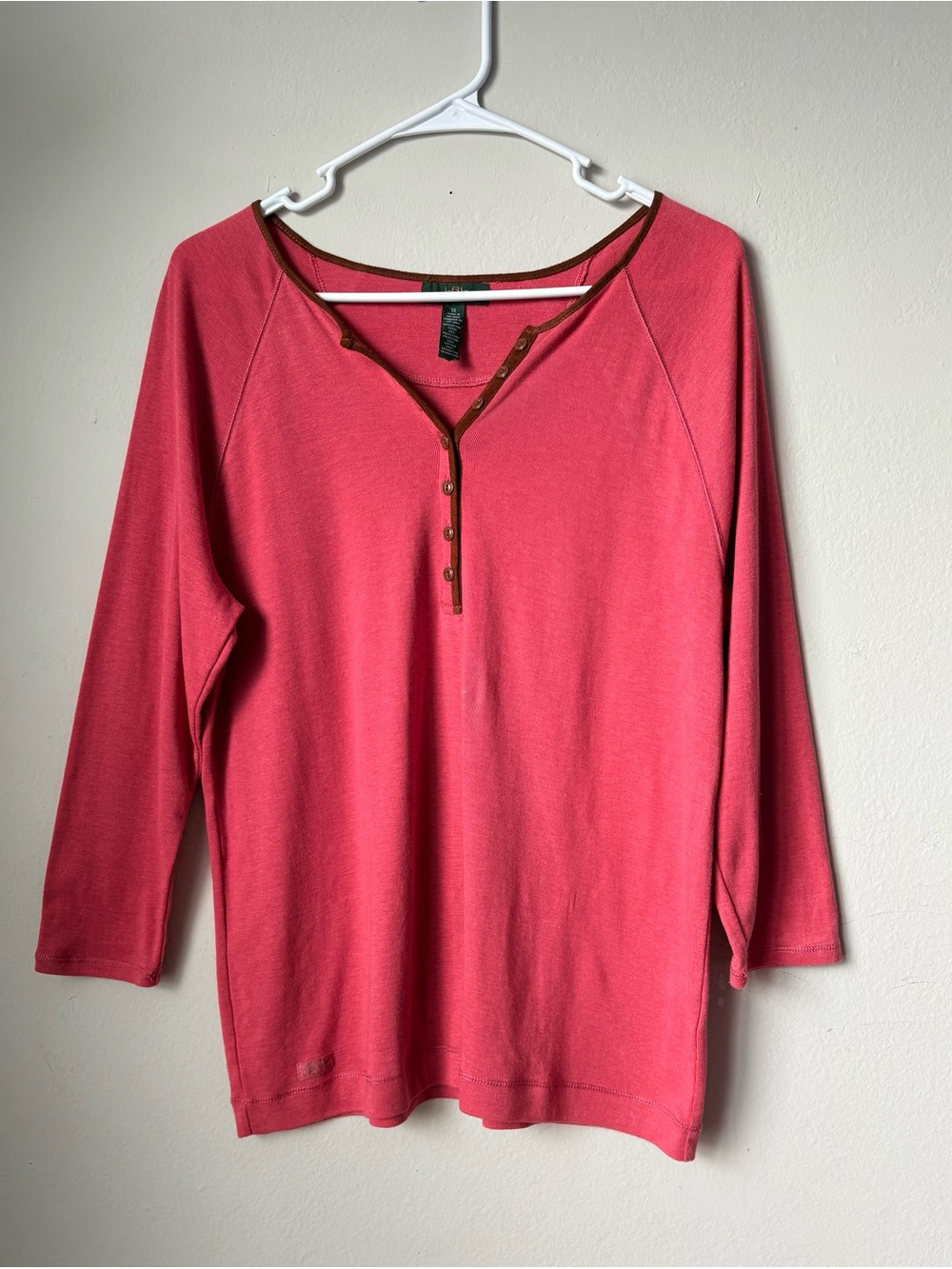 Lauren Jeans Co Ralph Lauren 1X Pink Henley 1967 Logo